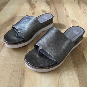 Eileen Fisher Touch Leather‎ Flatform Sandal Women's Size 8 NWOB Metallic Silver